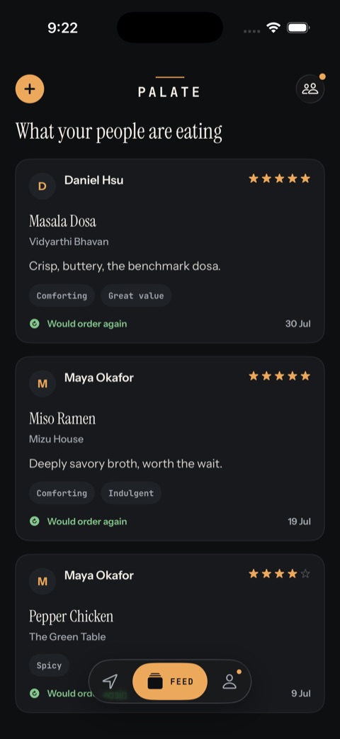 Feed tab showing reviews from accepted follows
